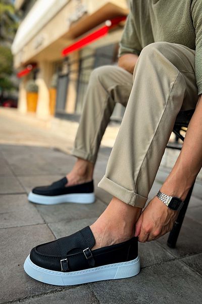 pabucmarketi Flat Buckle Detailed Men's Casual Shoes Black