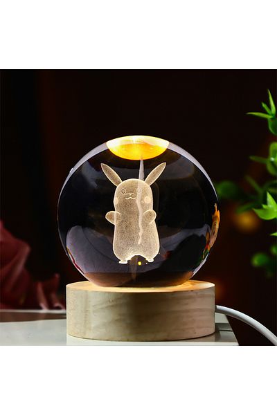 Miniso G 3D Crystal Ball Stitch Pikachu Kuromi Princess Hello Kitty Crystal Mini Night Lamp Desk Decoratio.