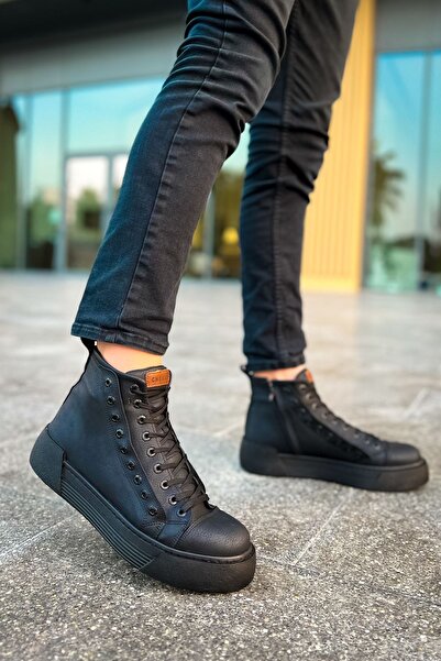 pabucmarketi Zippered Lace Detailed Men's Sneaker Boots Black Black