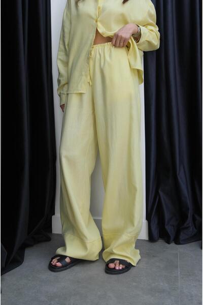 Havoş Yellow Vinca Shirt Pants Linen Set