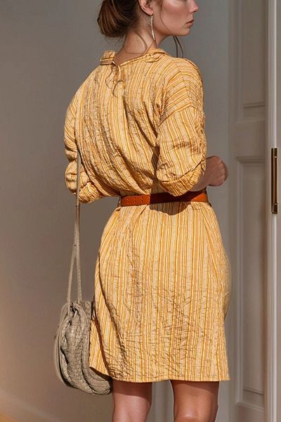 bacc Women's Mustard Double Pocket Striped Shirt Dress Bcbsk-25700-2916
