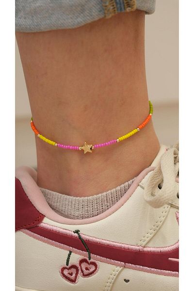 Jerie Colorful Bead and Gold Star Detail Anklet