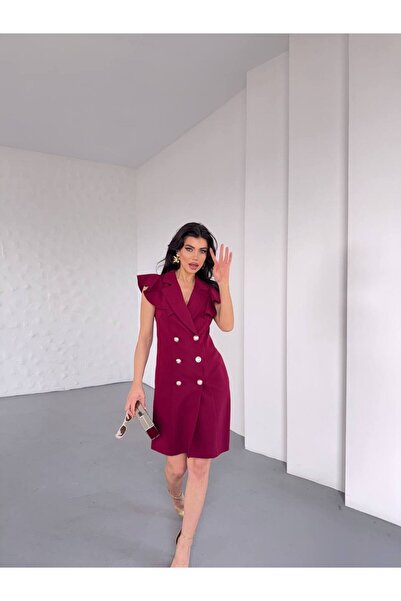 Bella Breeze فستان نسائي بأكمام مكشكشة وأزرار