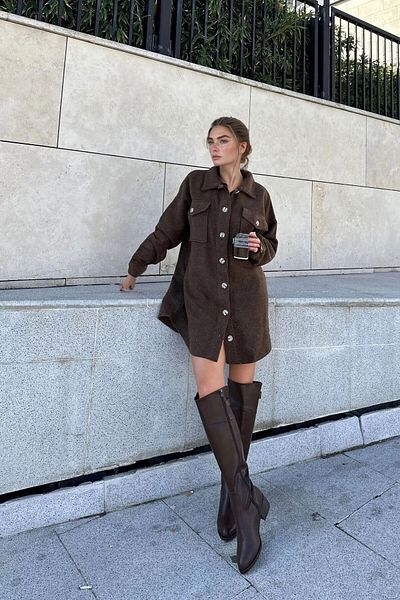 bacc Γυναικείο φόρεμα με κουμπιά πουκάμισο καφέ Bcbsk-25700-3270