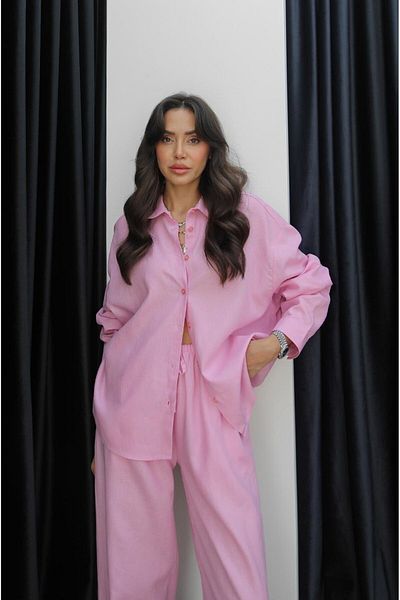 Havoş Pink Vinca Shirt Pants Linen Set