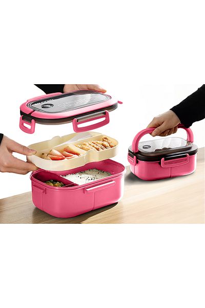 YAH Creation YAH Bento Lunch Box - Leak-Proof, BPA-Free, 2 Layers, Microwave & Dishwasher Safe, Includes Cutlery