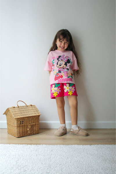 JELİBOOM Detail Printed Organic 100% Cotton Girls Shorts Set