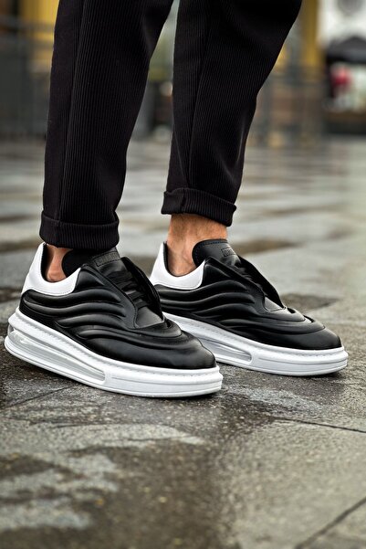 pabucmarketi Lace-Up Balloon Sole Men's Sports Shoes Black White
