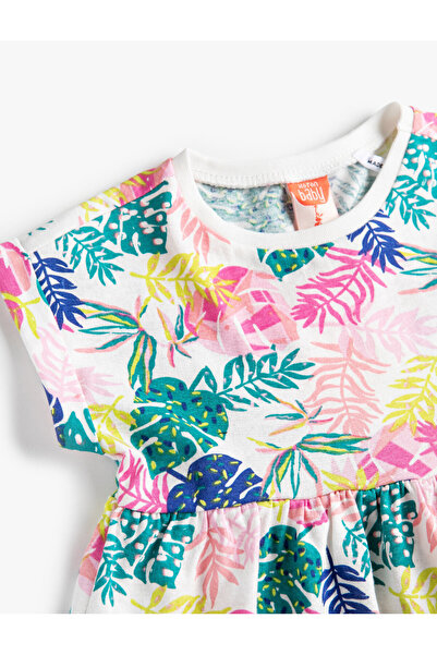 Koton Elbise Renkli Yaprak Baskılı Pamuklu