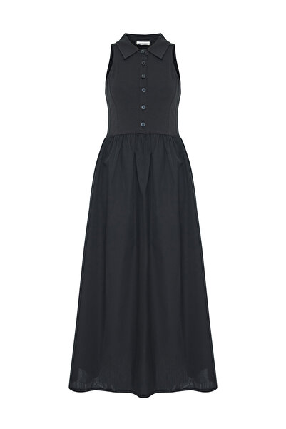 Mudo DÜZ KESİM KOLSUZ POLO YAKA MİDİ ELBİSE