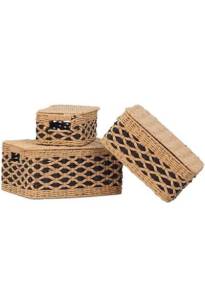 STOREMAX Ezg 3-Piece Wicker Covered Saddle Basket – Laundry Basket, Toy Storage Box, Trash Organizer,