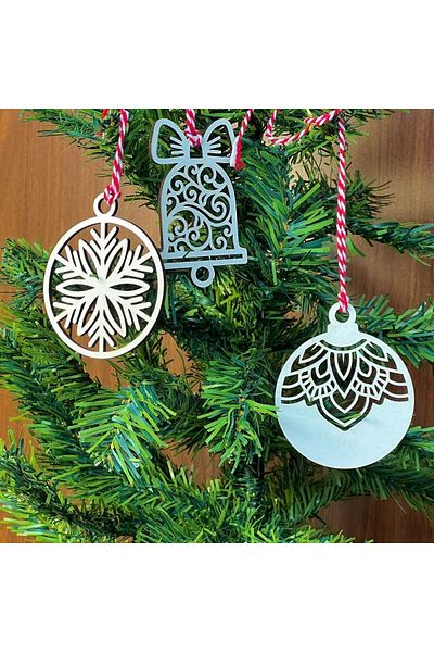 Mu Art Ahşap Mrt 10 Pieces Red White Drawstring Mixed Model Wooden Christmas Tree Ornament Art 871301