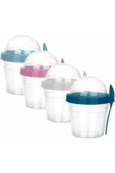 LUXE 4-Pack 17 oz On-The-Go Small Breakfast Yogurt Parfait Cups with Lids and Spoons