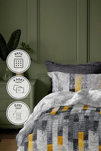 STOREMAX Ezg Cotton Double Duvet Cover Set with Elastic Sheets - Yellow Ezsnshop 1065757