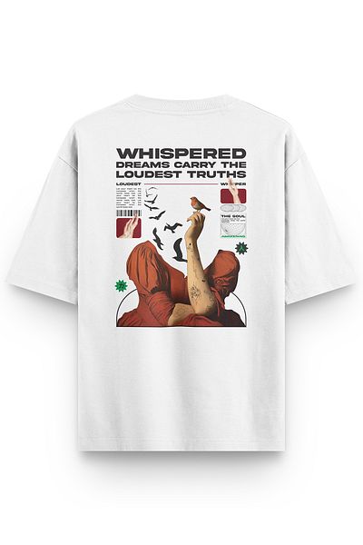 Overoz Unisex Oversize Λευκό T-Shirt - Σουρεαλιστική Εικονογράφηση, Εκτύπωση Πίσω - 1354