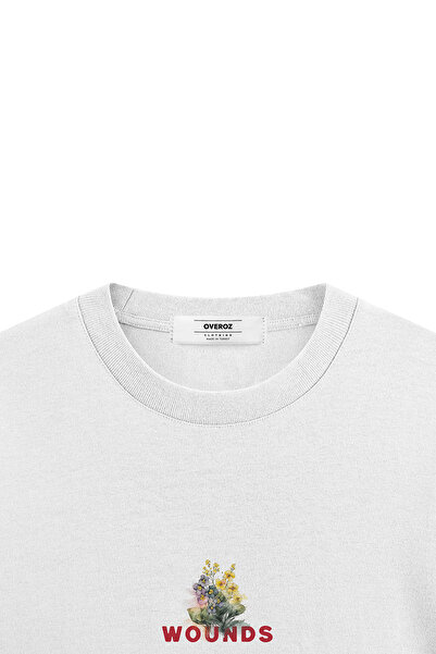 Overoz Біла оверсайз футболка з типографічним принтом на спині, оверсайз з написом, унісекс футболка 1349