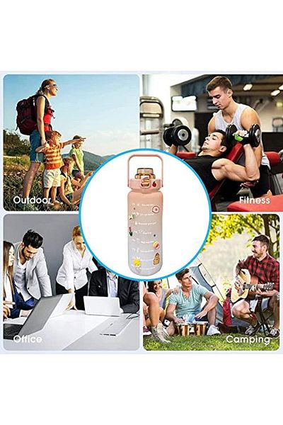 STOREMAX Sbl 2 Litre Water Bottle with Straw, Motivating Water Bottle with Time Markers and Sticker, Sweet