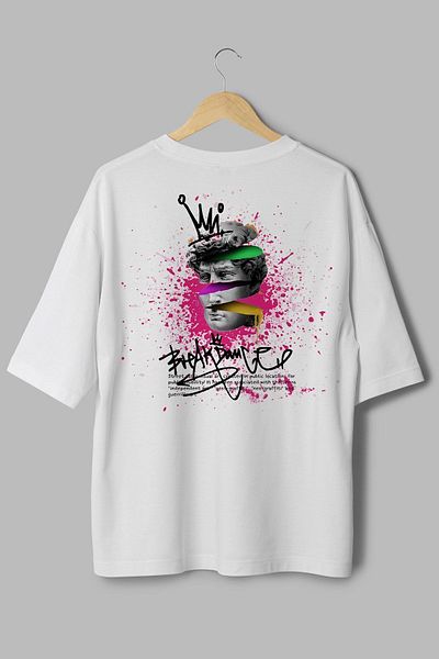 Overoz Λευκό Oversize Βαμβακερό T-shirt - Ελληνικό άγαλμα, Crew Neck, Πίσω στάμπα T1041