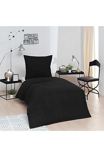 LUXE Single Cotton Duvet Cover Set Black Lxshp 1055529