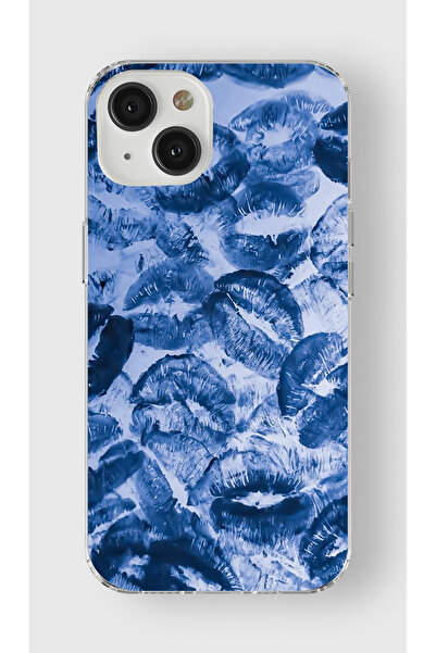 moonset Iphone 13 Mini Uyumlu Mavi Dudaklar Tasarımlı Baskılı Şeffaf Telefon ...