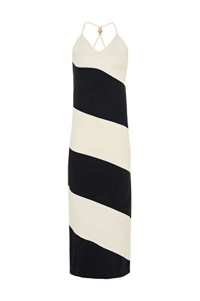 Mudo ÇİZGİLİ BONCUK ASKILI UZUN TRİKO ELBİSE