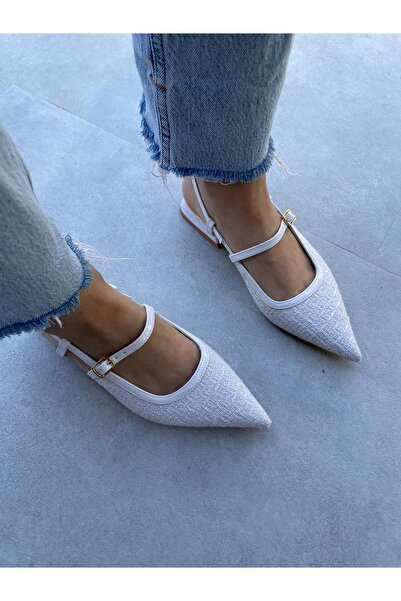 Lexa Pointed Toe White Tweed Fabric Heels
