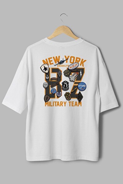 Overoz New York Nasa 87 Друкований 100% бавовна Oversize білий унісекс футболка - Велосипедний комір T1050