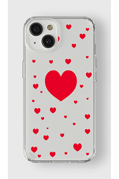 moonset Iphone 15 Uyumlu Kalpler Tasarımlı Baskılı Şeffaf Telefon Kılıfı