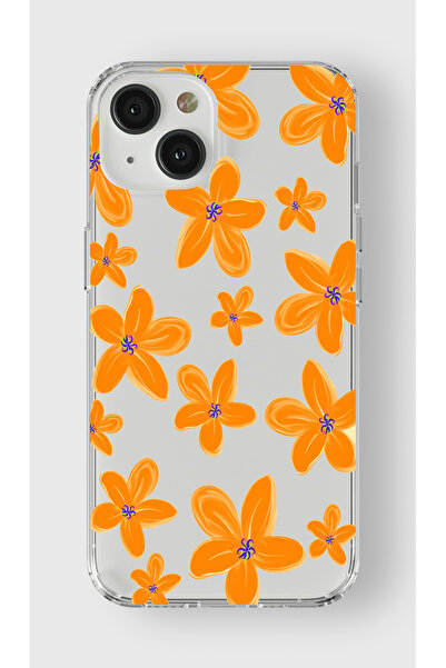 moonset Iphone 13 Mini Uyumlu Çiçek Tasarımlı Baskılı Şeffaf Telefon Kılıfı