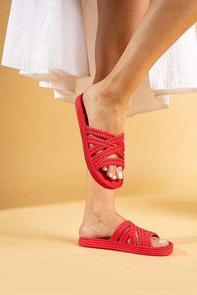 Daxstors Women's Slippers Red Straw Band Non-Slip Sole Soft Flexible Bathroom Balcony Beach Street Eva Slippers