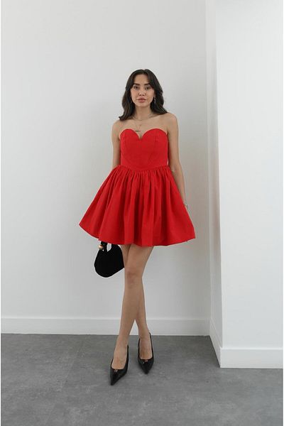 Havoş Red Heart Neck Mini Dress