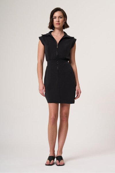 wellwe BROWN SİYAH MODAL İÇERİKLİ FERMUARLI ULTRA RAHAT ELBİSE