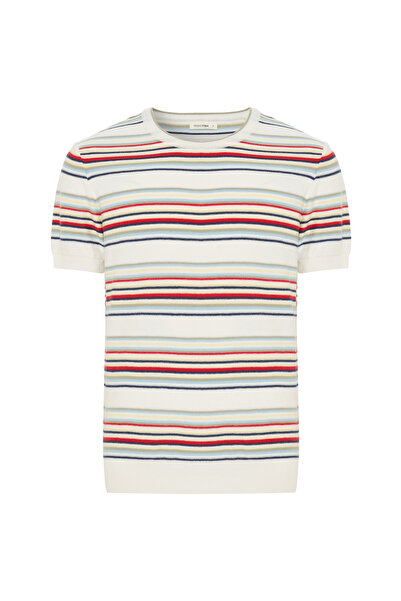 Mudo سترة تريكو مخططة بياقة دائرية وأكمام قصيرة