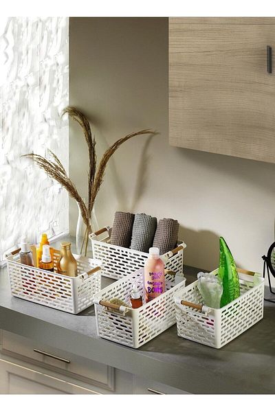 STOREMAX Ezg Multi-Purpose Organizer Basket with Handles - Cabinet & Drawer Organizer Basket White, 2