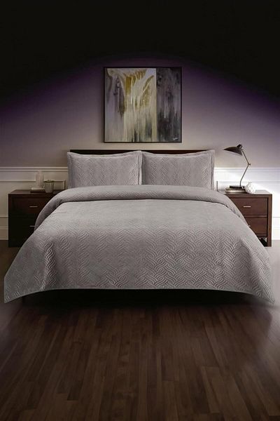 STOREMAX Ezg Silva Velvet Double Bedspread Set (Gray) Ezsnshop 1065757