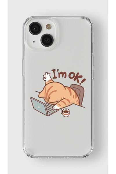 moonset Iphone 14 Uyumlu Sevimli Kedi Tasarımlı Baskılı Şeffaf Telefon Kılıfı