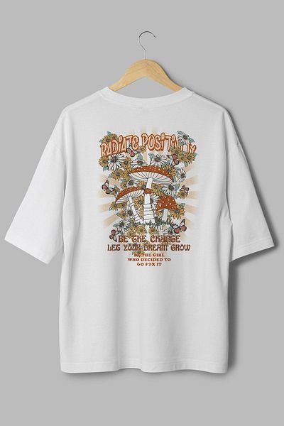 Overoz Λευκό μπλουζάκι Unisex Oversize - 100% βαμβάκι, στάμπα με μανιτάρια, λαιμόκοψη T1079