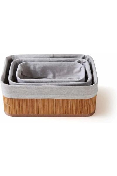 STOREMAX Ezg Home 3-Piece Bamboo Basket Set: Multi-Purpose Bread Basket and Bathroom Kitchen Organizer (Rectangular)