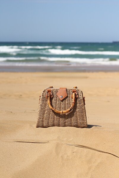 Moom Bag Women's Camel Bamboo Handle Straw Bag with Shoulder Strap