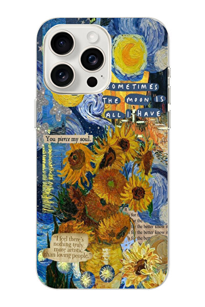 moonset Iphone 14 Pro Uyumlu Van Gogh Tasarımlı Baskılı Şeffaf Telefon Kılıfı