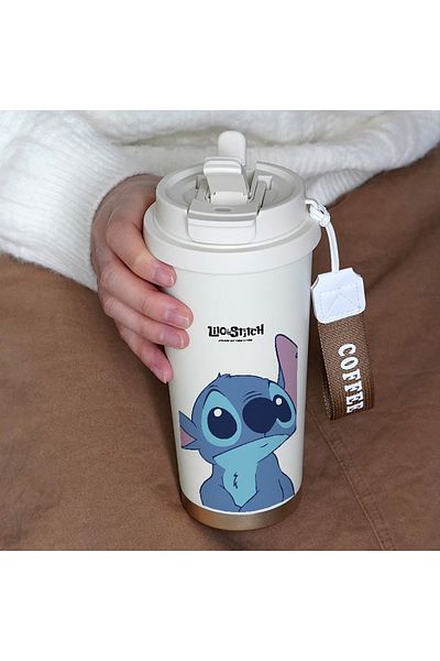 Choice Straw Cup-2 600ML Kawaii Stitch Anime Straw Cup 304 Stainless Cartoon Thermos Cup Portable Double Dr