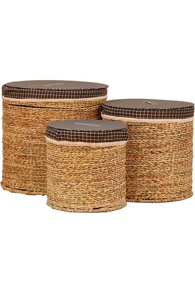 STOREMAX Sbl 3-Piece Covered Wicker Saddle Set – Laundry and Toy Basket, Dirty Laundry Basket, Nature