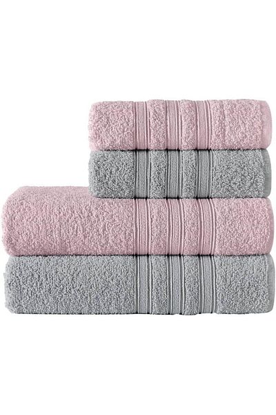 Mu Art Ahşap Mrt Cotton 50X90-70X140 cm 4-Piece Bath Towel Set (Pink) Art 871301