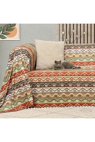 Mu Art Ahşap Softmicro Boho Ethnic Patterned Microfiber Sofa Cover and Shawl, Non-Slip 180X220 cm Ar