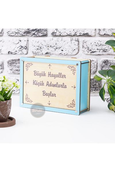 Mu Art Ahşap Mrt Deep Creative Parabox Target Piggy Bank Blue Cream Color Wooden Locked Art 871301