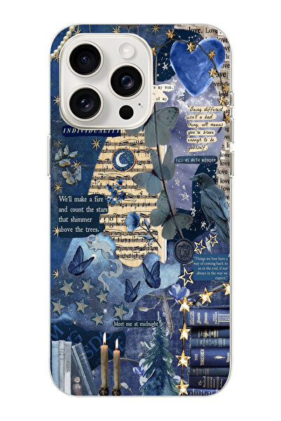 moonset Iphone 14 Pro Max Uyumlu Kolaj Tasarımlı Baskılı Şeffaf Telefon Kılıfı