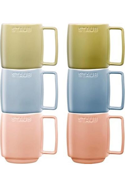 STOREMAX Rom Ceramic Mug Set, 350 Ml, Macaron Color, 6 Pieces, Microwave and Dishwasher Safe Rom