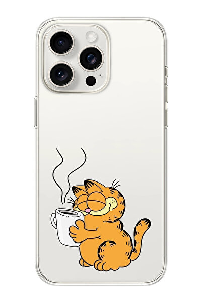 moonset Iphone 16 Pro Uyumlu Garfield Tasarımlı Baskılı Şeffaf Telefon Kılıfı