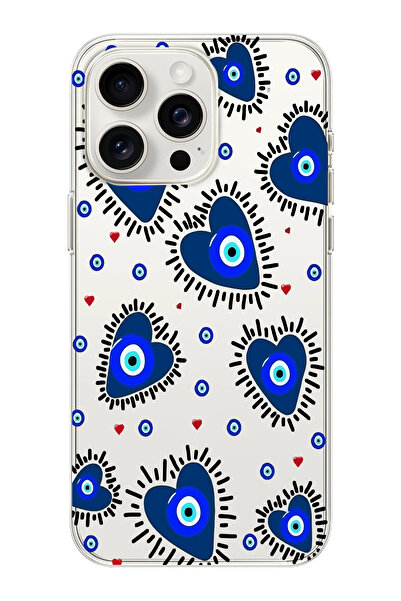 moonset Iphone 13 Pro Uyumlu Nazar Kalpler Tasarımlı Baskılı Şeffaf Telefon K...