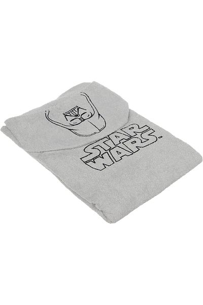 NZM TİCARET Starwars Licensed Character Printed 100% Cotton Baby Towel Poncho, Gray, 75X130 cm